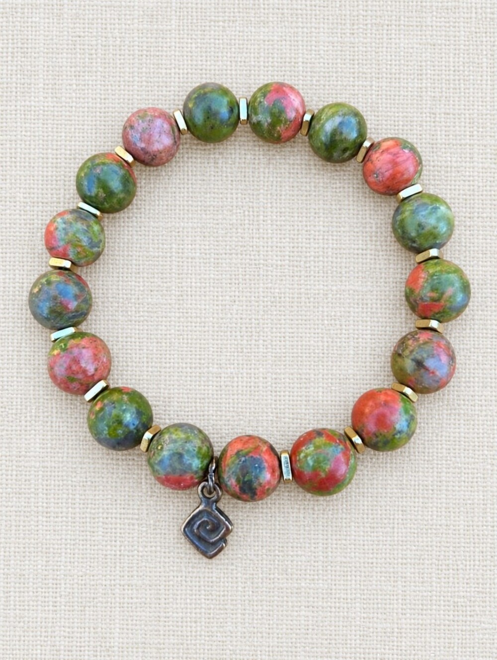 Unakite Beaded Stretch Bracelet | Handcrafted